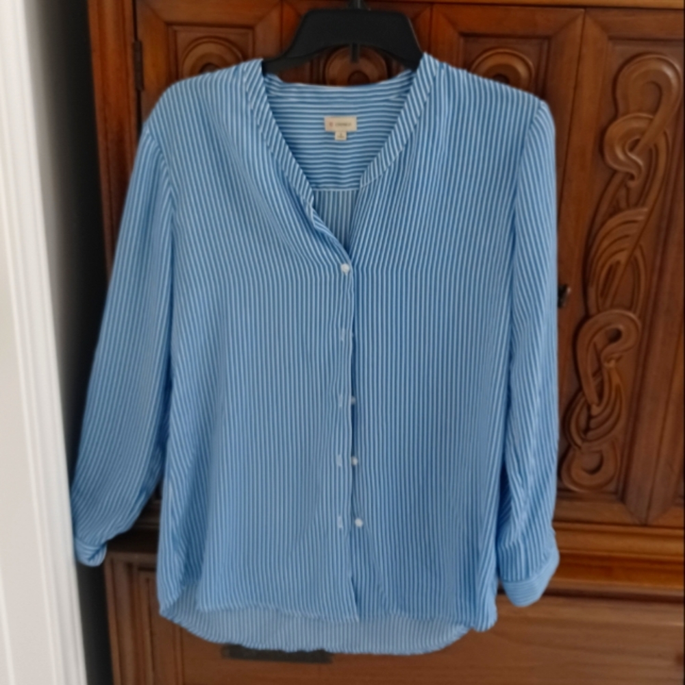 Cremiux Striped Blue Dress Shirt Size M